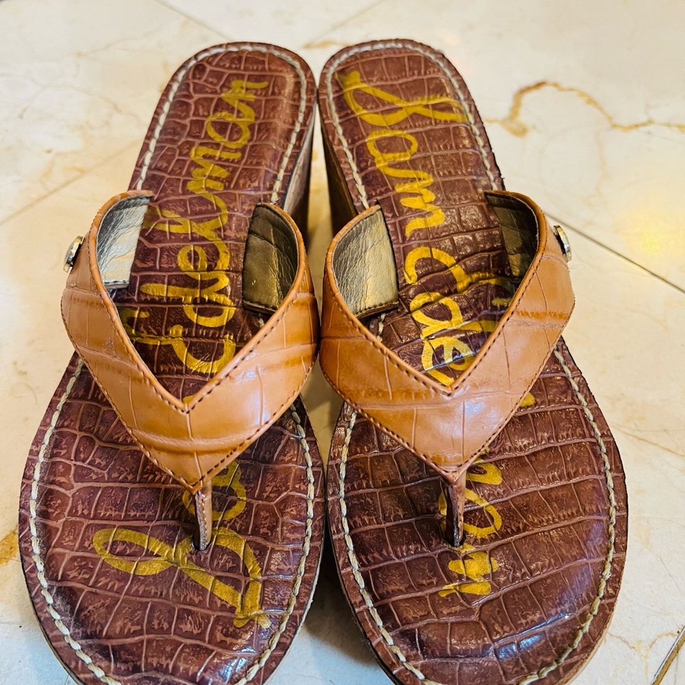 Sam Edelman Tan and Brown Wedge Sandals